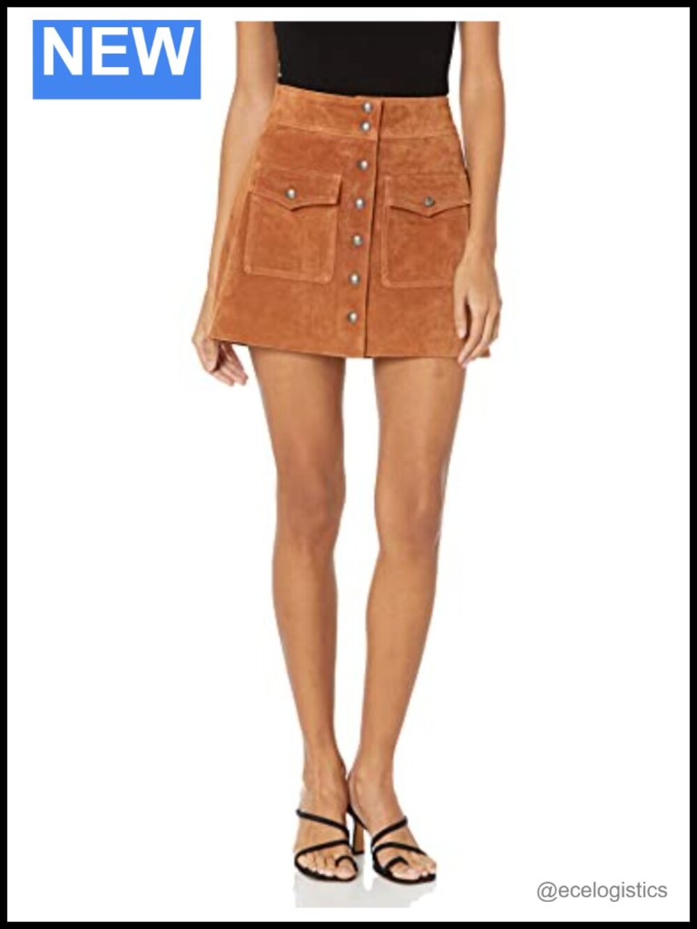 100% Leather High Rise Mini Skirt with Flap Patch Pockets Dry Clean Only